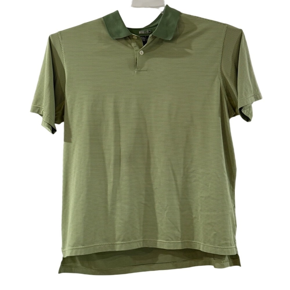 Adidas ClimaCool Mens XL Green Striped Golf Polo Shirt Short Sleeve Performance